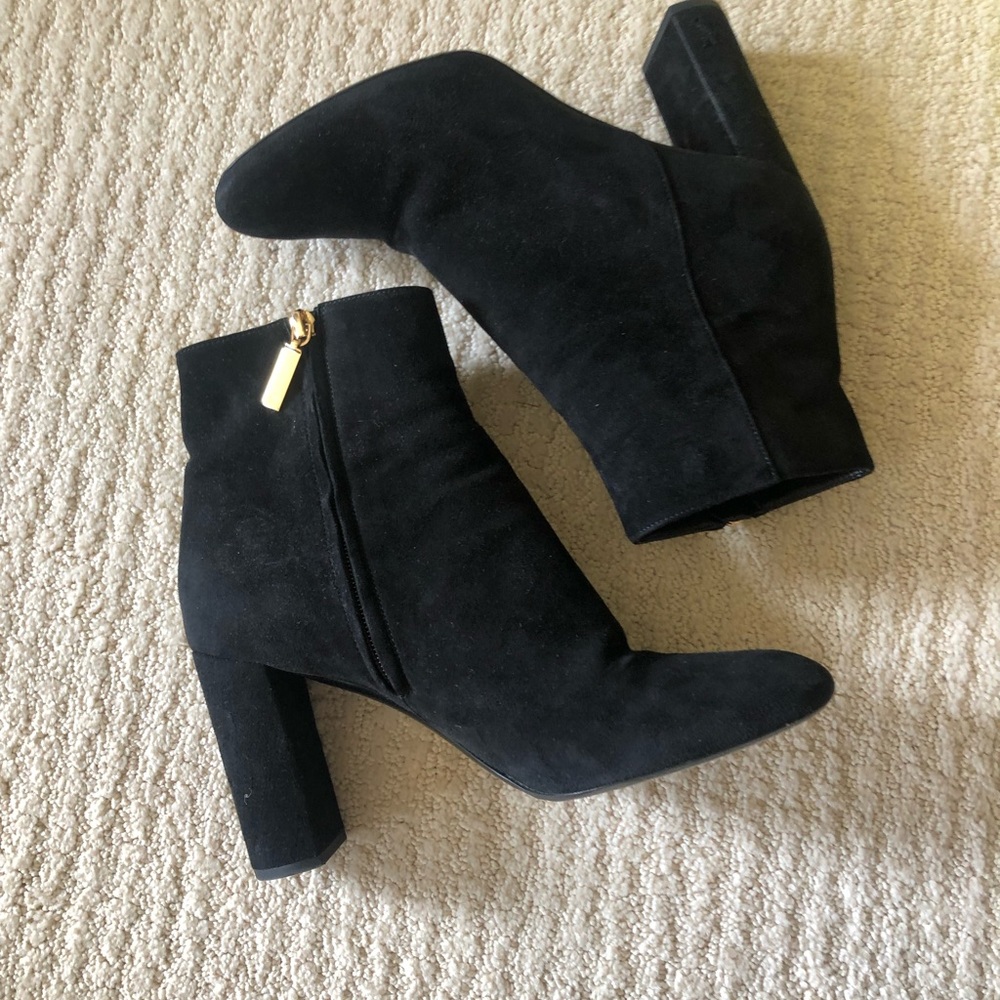 YSL Black Suede Booties. Excellent condition. 3.5" Heel. Box & shoe bag.